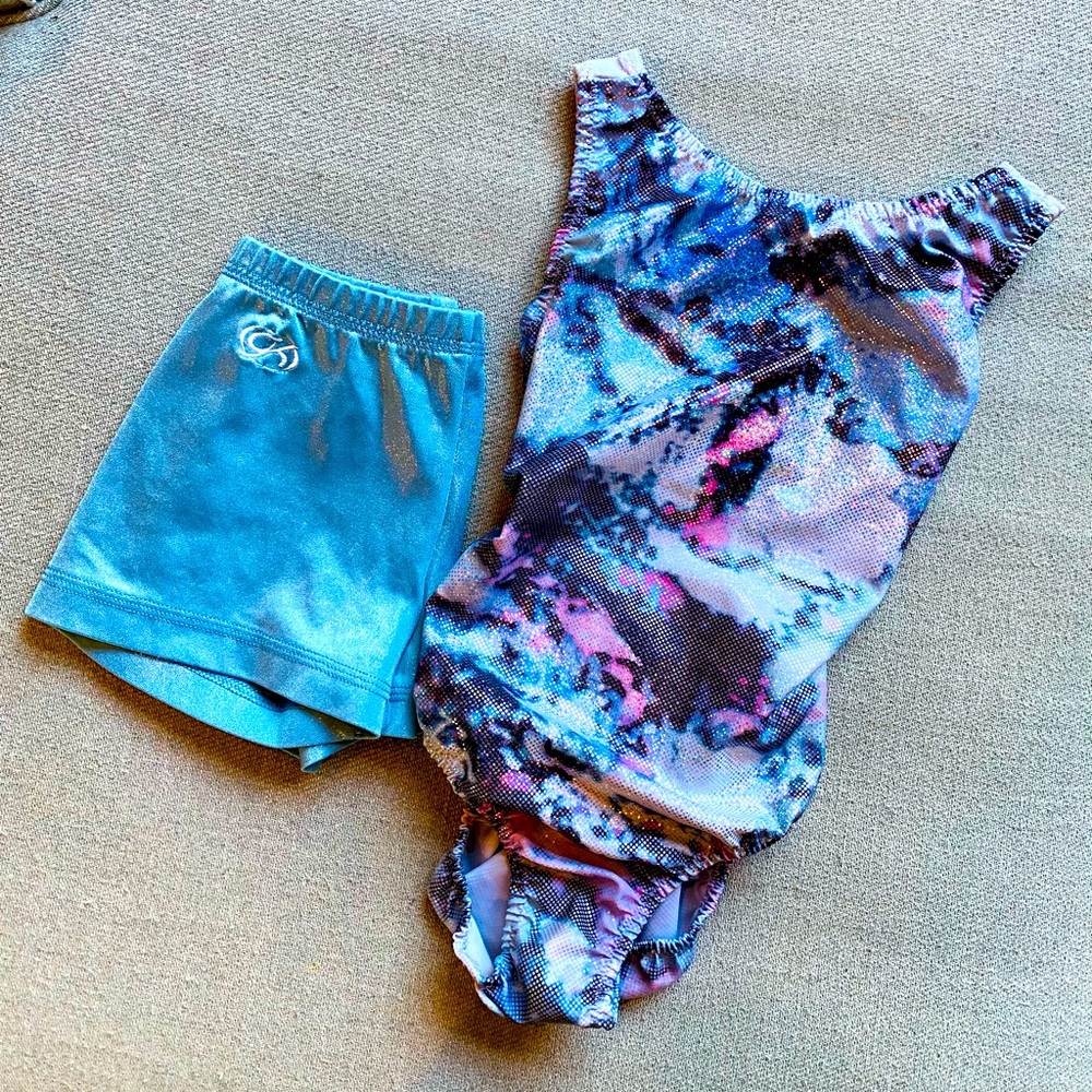 Gymnastics leotard and bar shorts GK size AXS 14